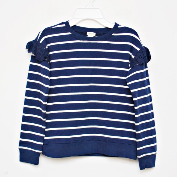 J Crew Factory Crewcuts Girl's Striped Ruffle Long Sleeves T-Shirt - Picture 1 of 5